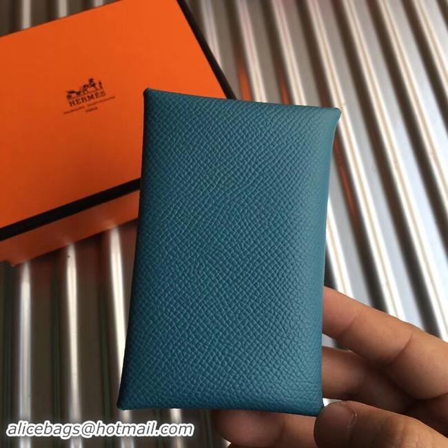 Well Crafted Hermes Bastia Epsom card case H0369 blue