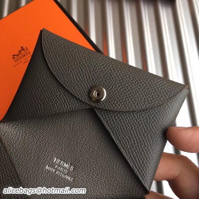 Discount Hermes Bastia Epsom card case H0369 dark grey