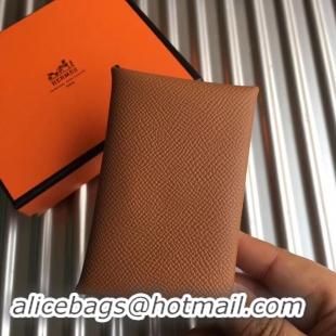 Cute Hermes Bastia Epsom card case H0369 Camel