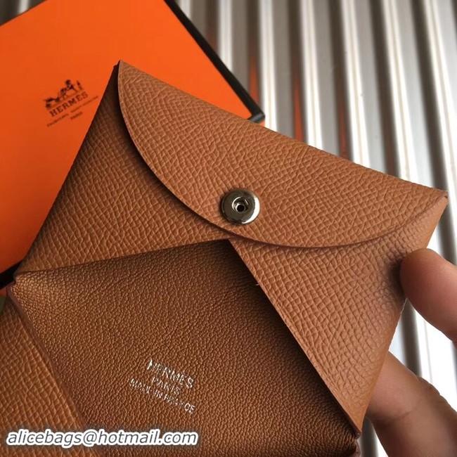 Cute Hermes Bastia Epsom card case H0369 Camel