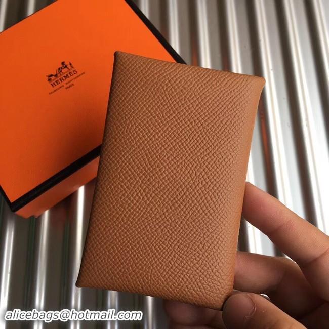 Cute Hermes Bastia Epsom card case H0369 Camel