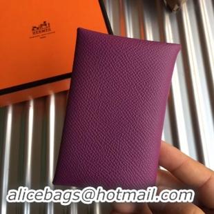 Best Luxury Hermes Bastia Epsom card case H0369 purple