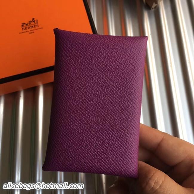 Best Luxury Hermes Bastia Epsom card case H0369 purple