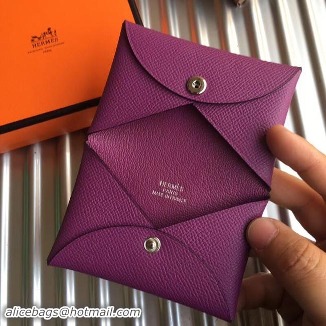 Best Luxury Hermes Bastia Epsom card case H0369 purple