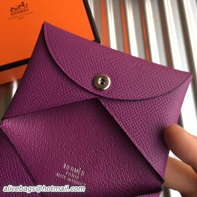 Best Luxury Hermes Bastia Epsom card case H0369 purple