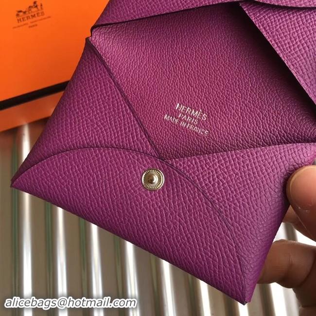 Best Luxury Hermes Bastia Epsom card case H0369 purple