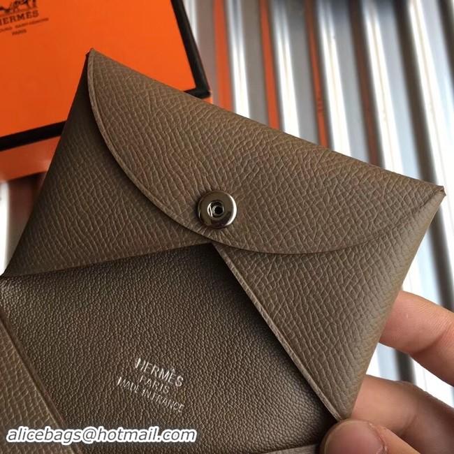 Sumptuous Hermes Bastia Epsom card case H0369 Khaki