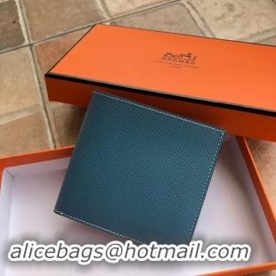 Crafted Hermes espom leather Wallet H2296 Light blue