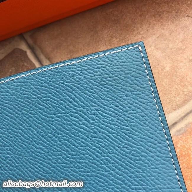 Crafted Hermes espom leather Wallet H2296 Light blue