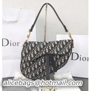 Top Quality Dior Saddle Bag In Blue Oblique Jacquard Canvas 800583