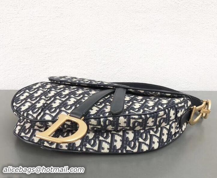 Top Quality Dior Saddle Bag In Blue Oblique Jacquard Canvas 800583