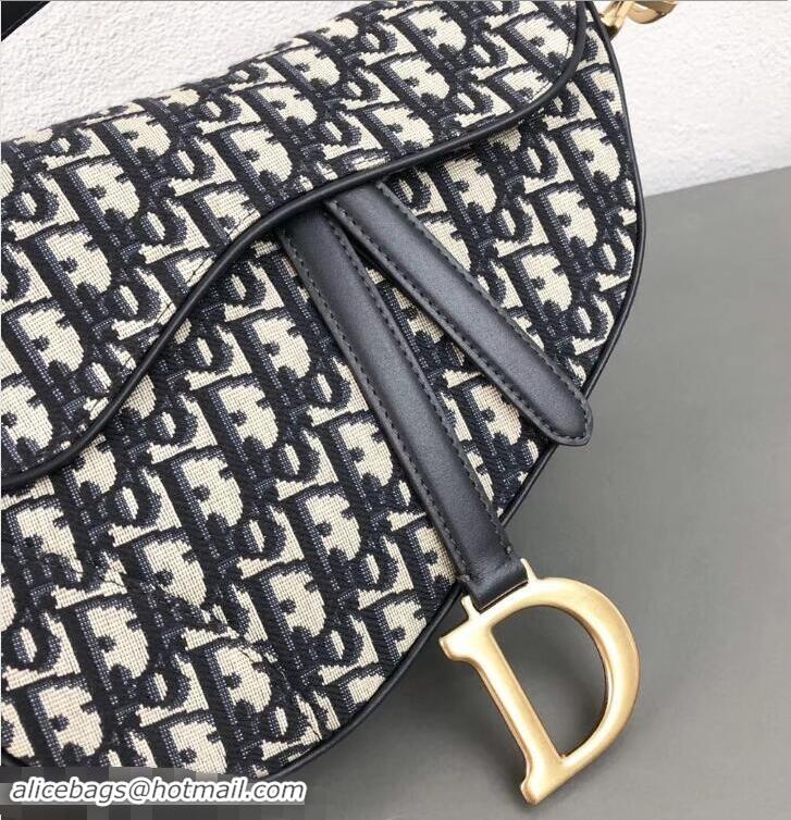 Top Quality Dior Saddle Bag In Blue Oblique Jacquard Canvas 800583