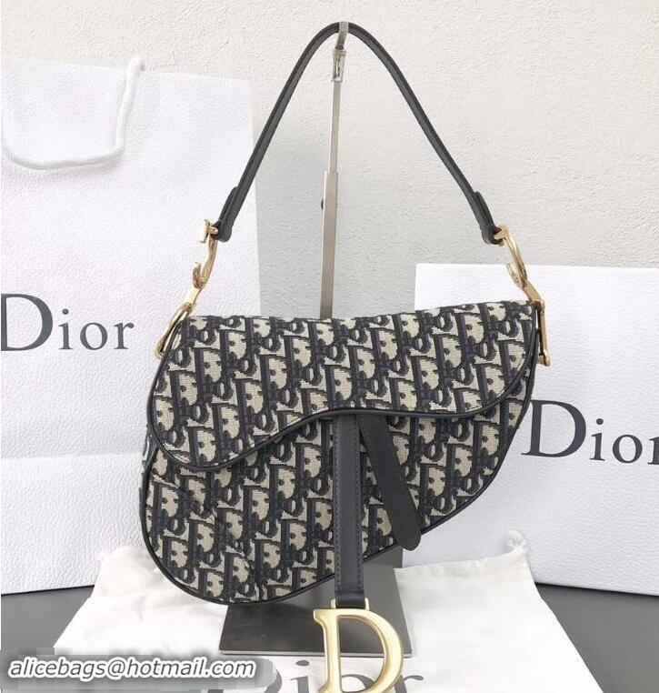 Top Quality Dior Saddle Bag In Blue Oblique Jacquard Canvas 800583