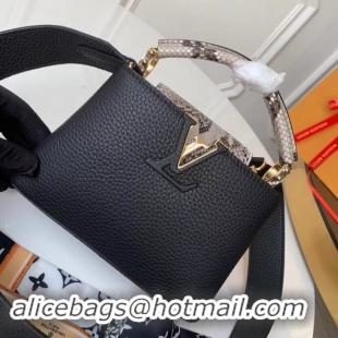 Sophisticated Louis vuitton original taurillon leather Capucines Mini N95509 black