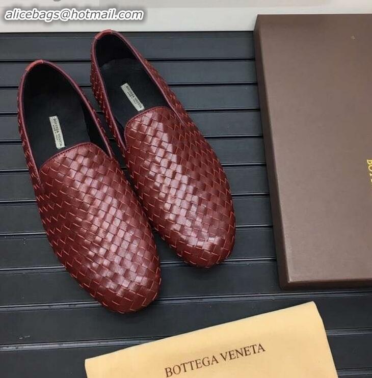 Grade Quality Bottega Veneta Intrecciato Men's Loafers BV8069 Burgundy