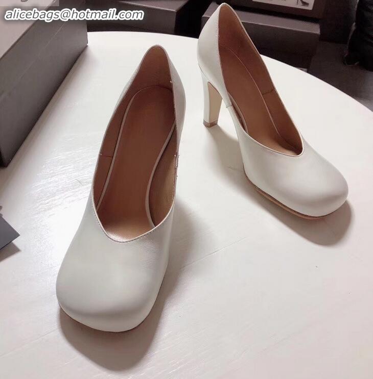 Good Quality Bottega Veneta Heel 9cm Square Toe Bloc Pumps BV9216 White 2019