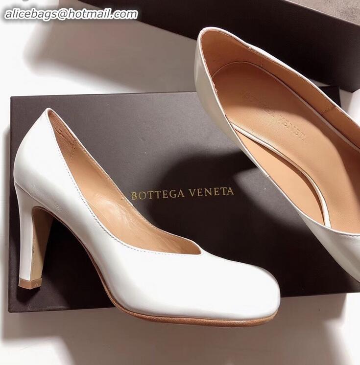 Good Quality Bottega Veneta Heel 9cm Square Toe Bloc Pumps BV9216 White 2019