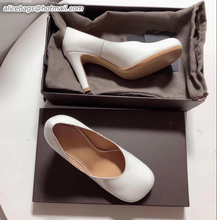 Good Quality Bottega Veneta Heel 9cm Square Toe Bloc Pumps BV9216 White 2019