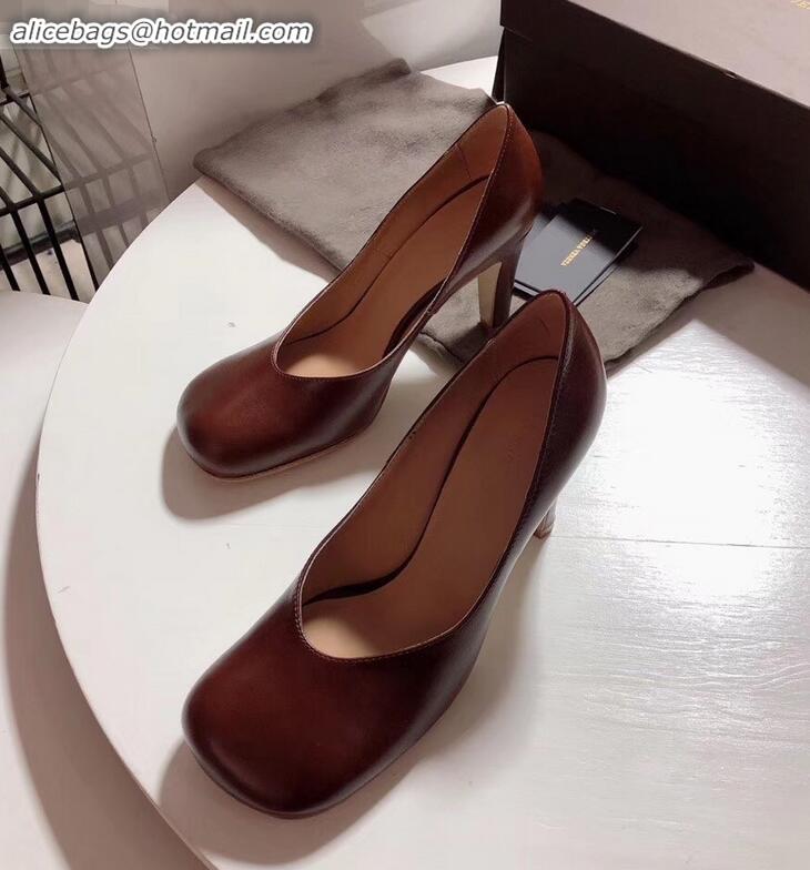 Unique Grade Bottega Veneta Heel 9cm Square Toe Bloc Pumps BV9216 Coffee 2019