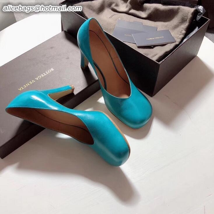 Super Quality Bottega Veneta Heel 9cm Square Toe Bloc Pumps BV9216 Sky Blue 2019