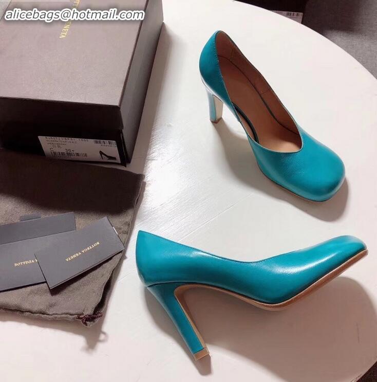 Super Quality Bottega Veneta Heel 9cm Square Toe Bloc Pumps BV9216 Sky Blue 2019