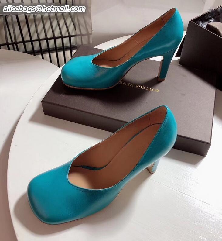 Super Quality Bottega Veneta Heel 9cm Square Toe Bloc Pumps BV9216 Sky Blue 2019