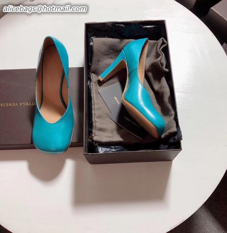 Super Quality Bottega Veneta Heel 9cm Square Toe Bloc Pumps BV9216 Sky Blue 2019