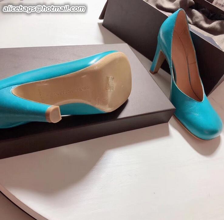 Super Quality Bottega Veneta Heel 9cm Square Toe Bloc Pumps BV9216 Sky Blue 2019