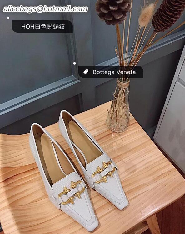 Shop Bottega Veneta BV Madame Pumps Lizard Pattern BV9049 White with Horsebit Hardware 2019