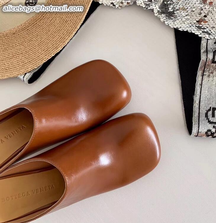 New Design Bottega Veneta Heel 8.5cm Square Toe Bloc Mules BV9081 Coffee 2019