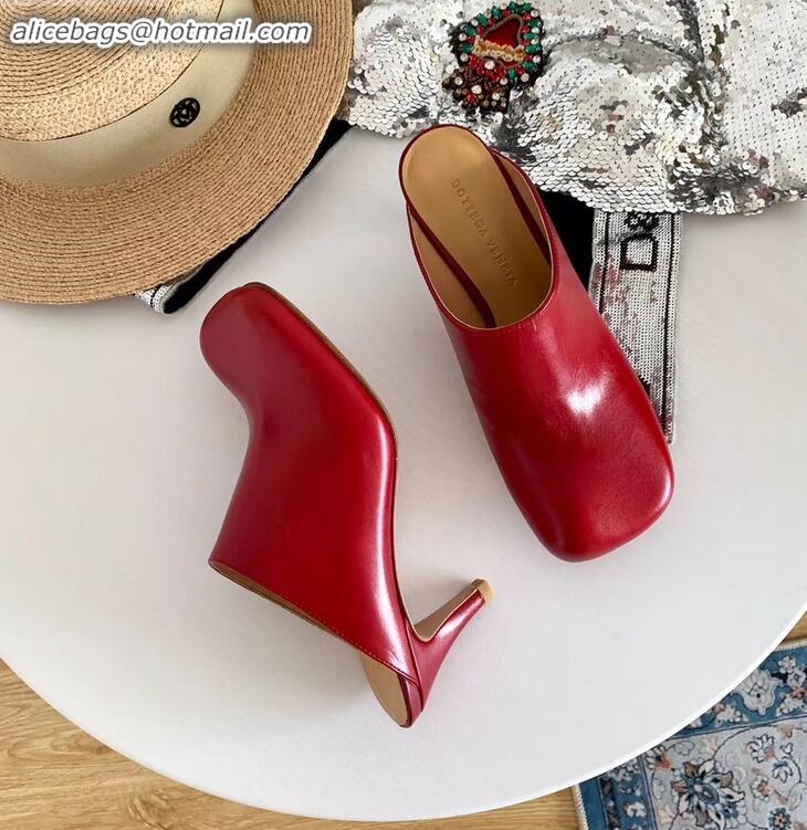 Shop Promotional Bottega Veneta Heel 8.5cm Square Toe Bloc Mules BV9081 Red 2019