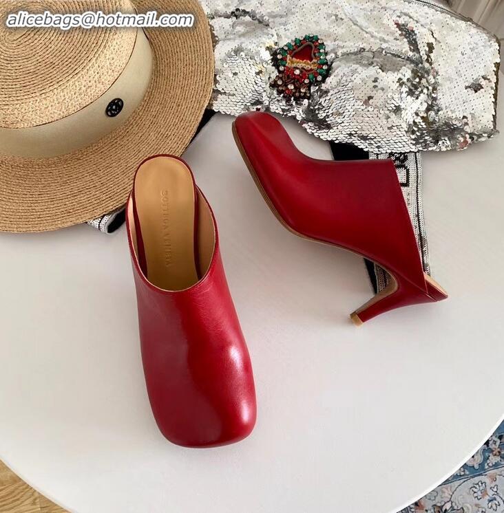 Shop Promotional Bottega Veneta Heel 8.5cm Square Toe Bloc Mules BV9081 Red 2019