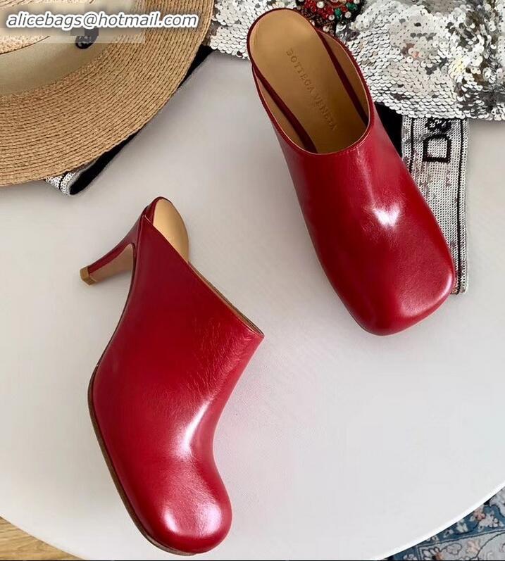 Shop Promotional Bottega Veneta Heel 8.5cm Square Toe Bloc Mules BV9081 Red 2019