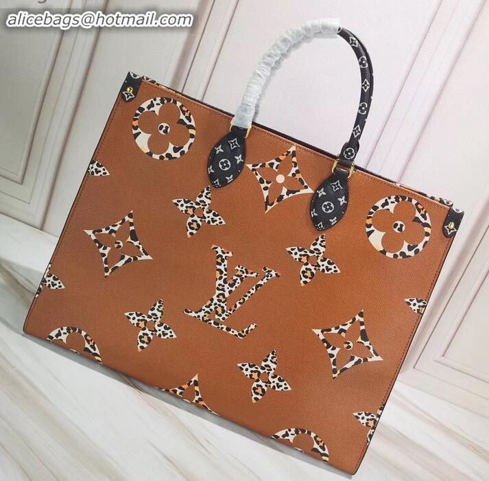 Trendy Design Louis Vuitton Monogram Canvas Leopard Print Onthego Tote Bag M44674 Black/Brown 2019