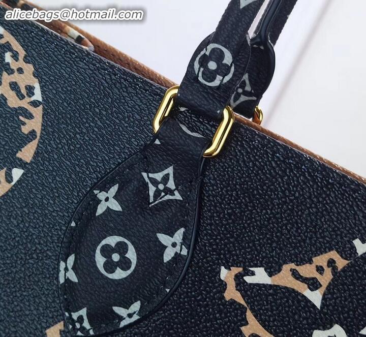 Trendy Design Louis Vuitton Monogram Canvas Leopard Print Onthego Tote Bag M44674 Black/Brown 2019