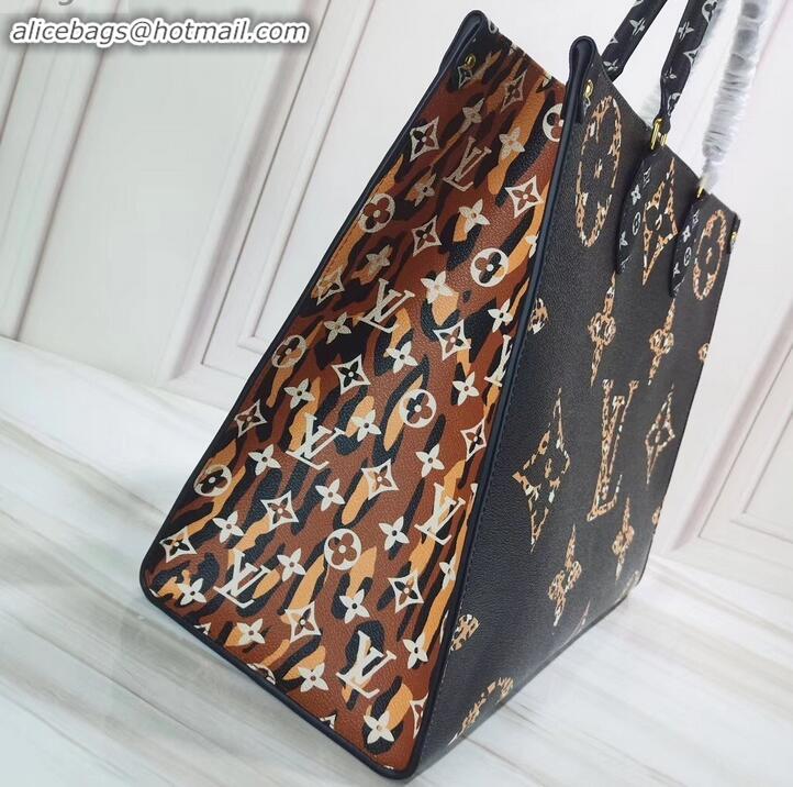 Trendy Design Louis Vuitton Monogram Canvas Leopard Print Onthego Tote Bag M44674 Black/Brown 2019