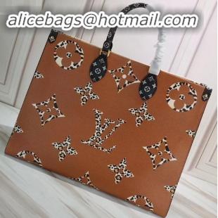 Classic Louis Vuitton Monogram Canvas Leopard Print Onthego Tote Bag M44675 Brown/White 2019