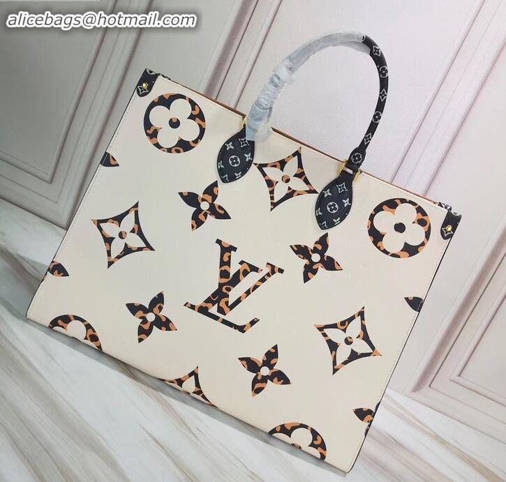 Classic Louis Vuitton Monogram Canvas Leopard Print Onthego Tote Bag M44675 Brown/White 2019