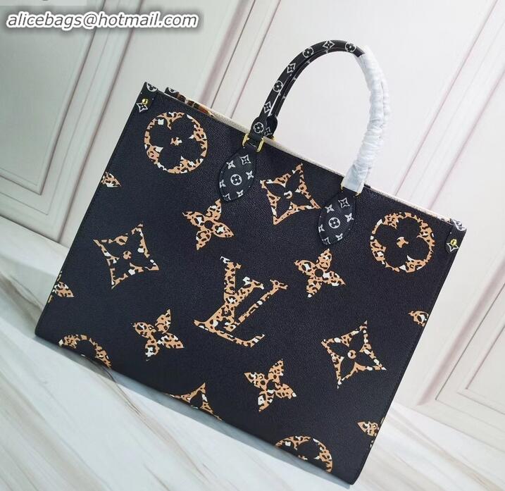 Best Product Louis Vuitton Monogram Canvas Leopard Print Onthego Tote Bag M44674 Black/White 2019