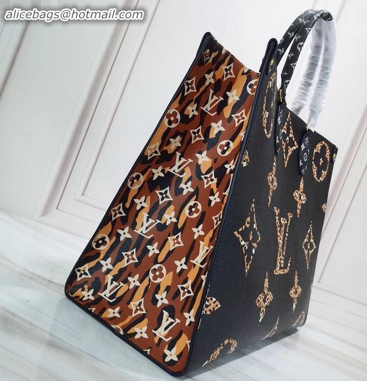 Best Product Louis Vuitton Monogram Canvas Leopard Print Onthego Tote Bag M44674 Black/White 2019