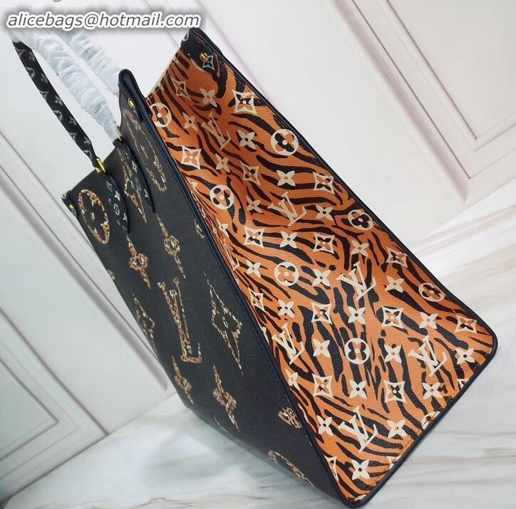 Best Product Louis Vuitton Monogram Canvas Leopard Print Onthego Tote Bag M44674 Black/White 2019