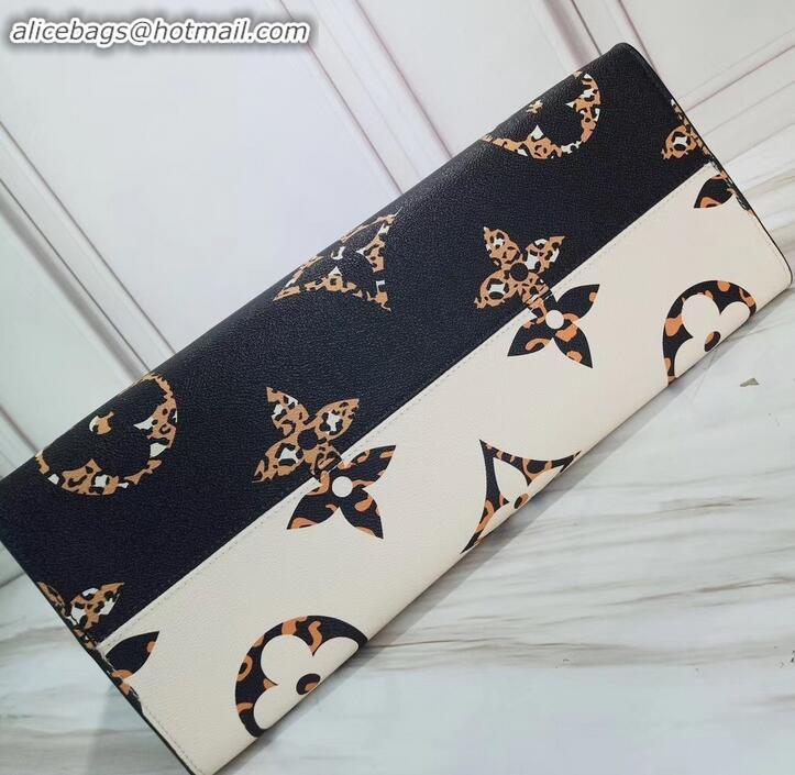 Best Product Louis Vuitton Monogram Canvas Leopard Print Onthego Tote Bag M44674 Black/White 2019