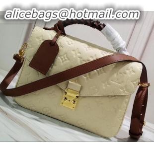 Durable Louis Vuitton Braided Handle Monogram Empreinte Pochette Metis Bag M53940 Creme Beige 2019