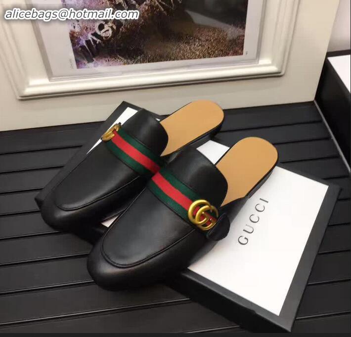 Good Quality Gucci Pincetown Double G Calfskin Web Strap Men's Slipper 469891 Black