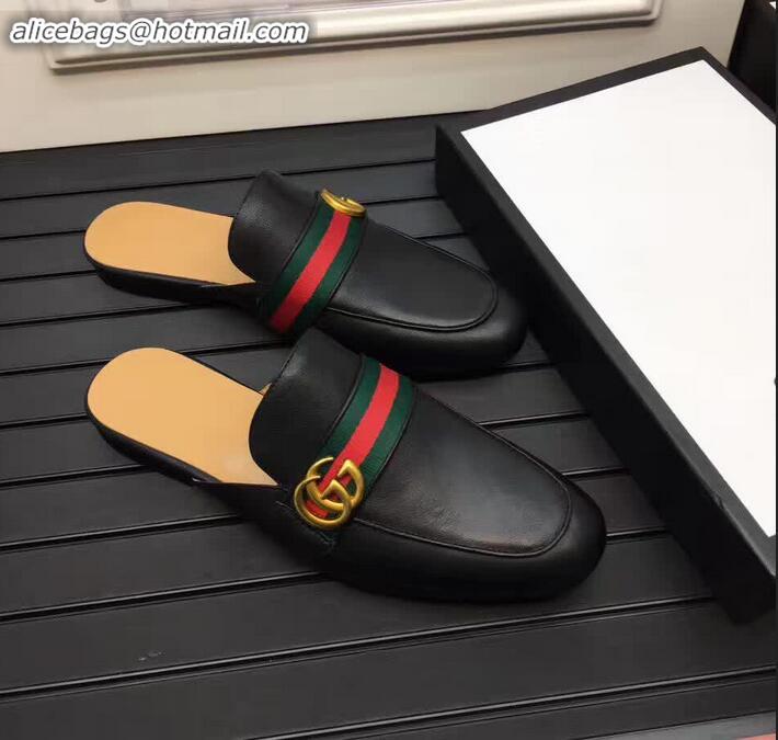 Good Quality Gucci Pincetown Double G Calfskin Web Strap Men's Slipper 469891 Black