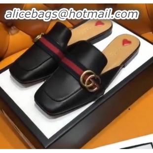 Hot Sell Gucci Pincetown Double G Calfskin Web Strap Men's Slipper 469892 Black