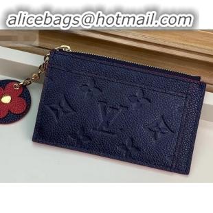 Sophisticated Louis Vuitton Flower Monogram Empreinte Zipped Card Holder M68338 Navy Blue 2019