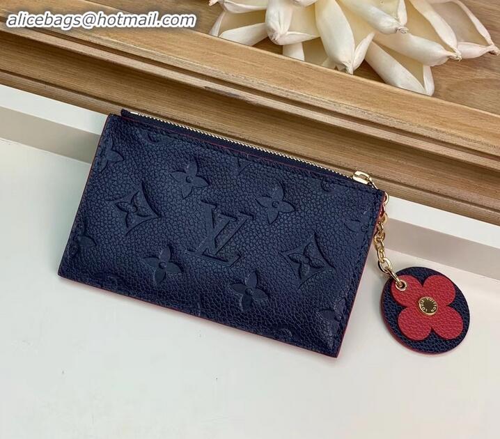 Sophisticated Louis Vuitton Flower Monogram Empreinte Zipped Card Holder M68338 Navy Blue 2019