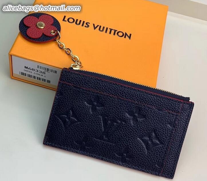 Sophisticated Louis Vuitton Flower Monogram Empreinte Zipped Card Holder M68338 Navy Blue 2019