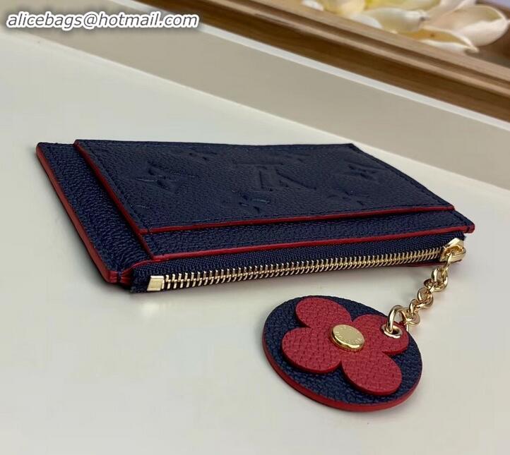 Sophisticated Louis Vuitton Flower Monogram Empreinte Zipped Card Holder M68338 Navy Blue 2019